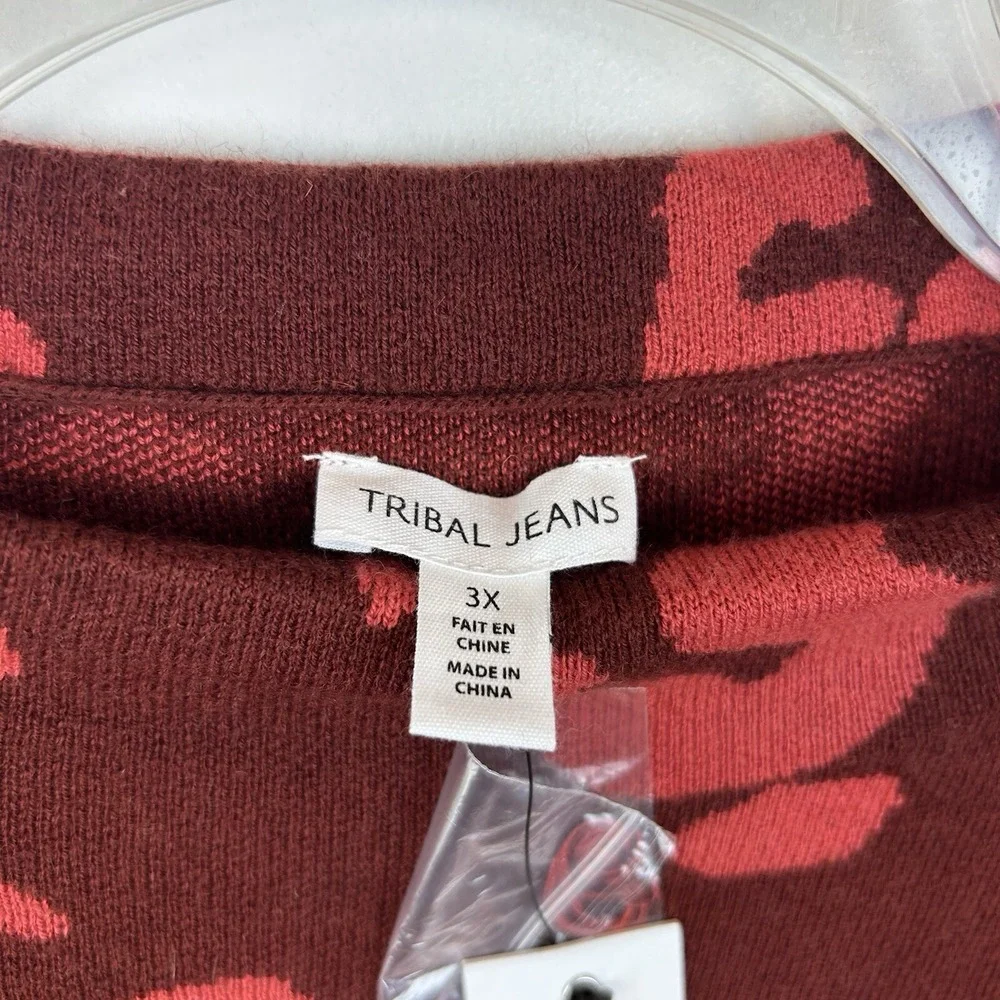 Tribal Jeans Sweater Womens 3X Tunic New Mock Neck Burgundy Old Money New Gift
